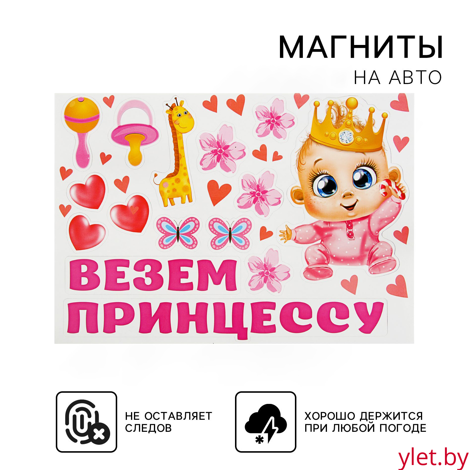 Набор магнитов на авто «Везем принцессу!», на выписку