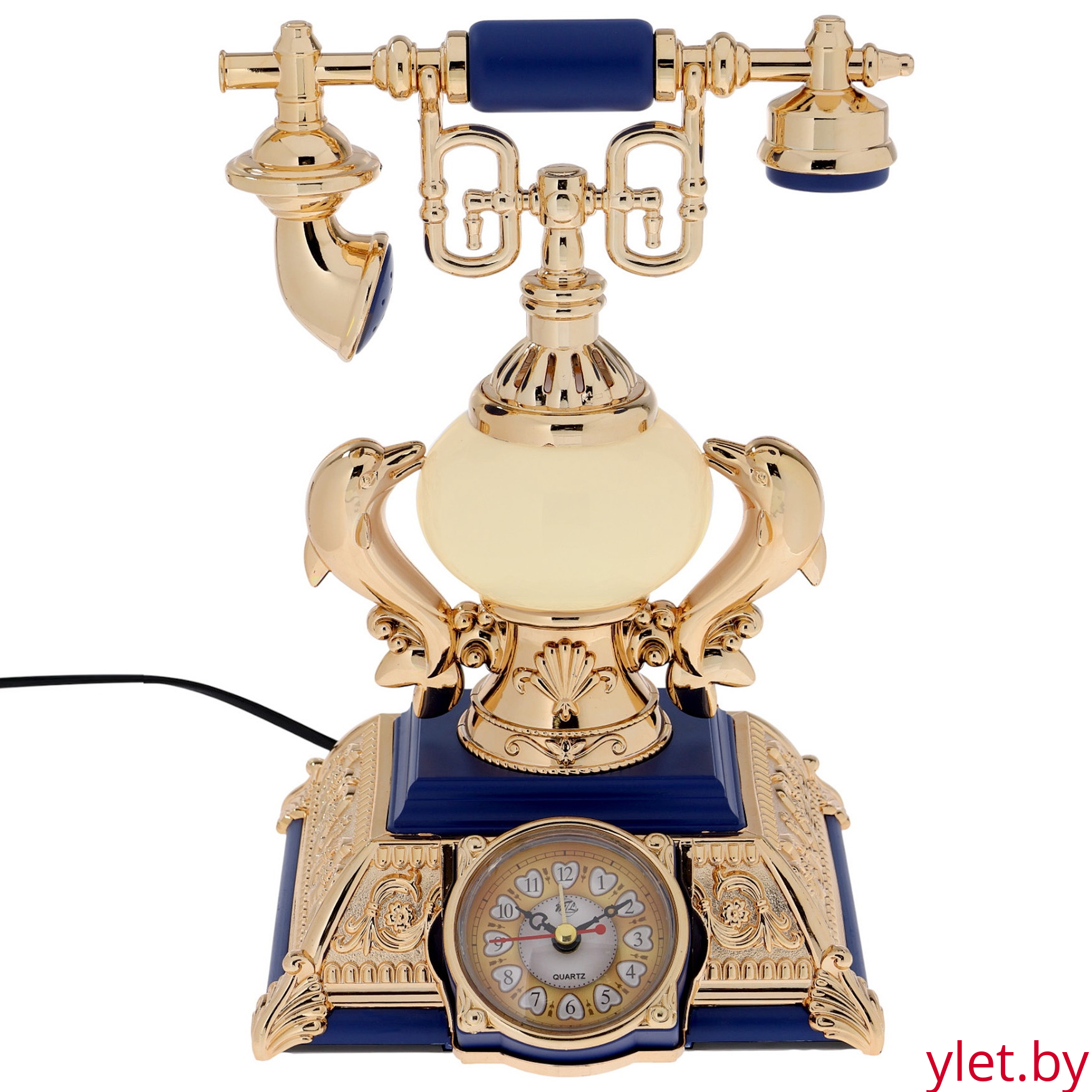 Часы-светильник «Ретро телефон», синий, с будильником, 28.5×18×18 см