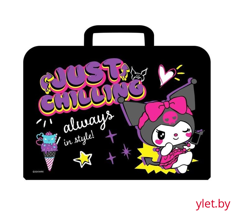 Папка для тетрадей A4 "Kuromi", чёрная, на молнии (34*24,5*7,5 см)