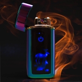 Импульсная зажигалка двойная сенсорная с картинкой округлая кайма Хамелеон