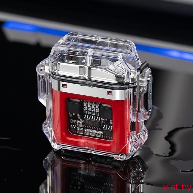 Зажигалка двойная импульсная с подсветкой Микропроцессор, Красная