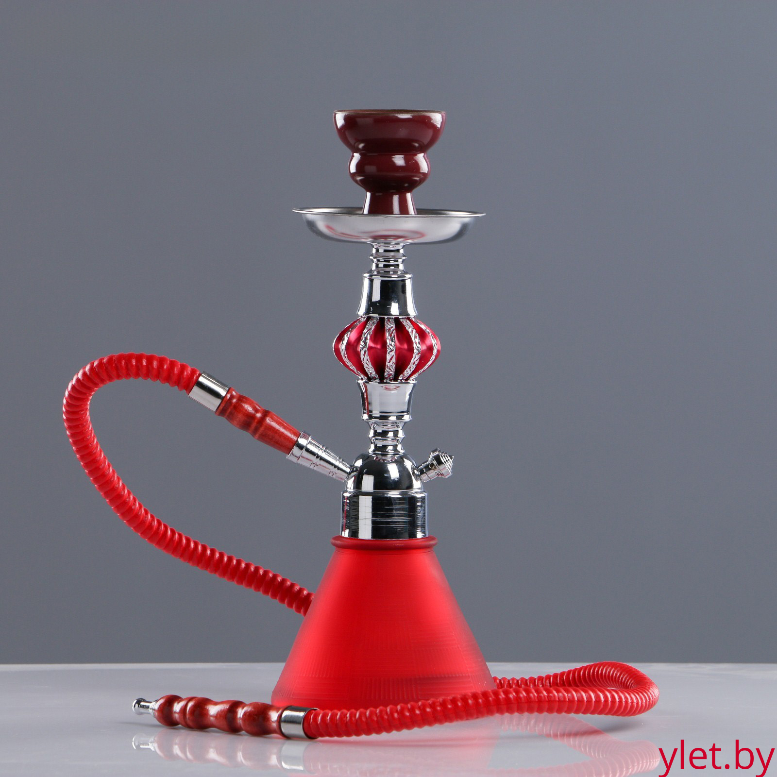 Кальян «Шахматы», 32 см, 1 трубка, шахта хром, красный