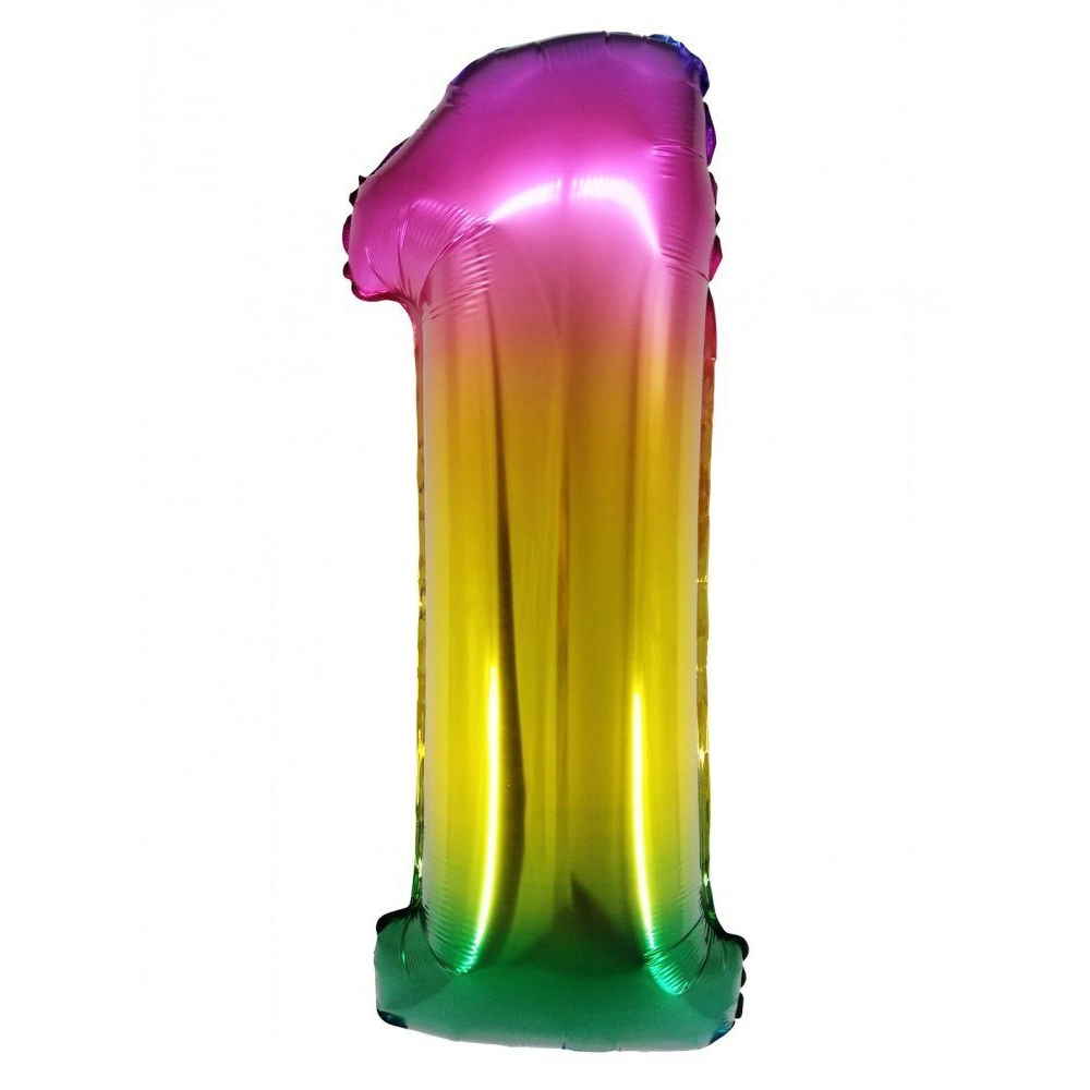 Шар (34''/86 см) Цифра, 1, Радужный, Градиент