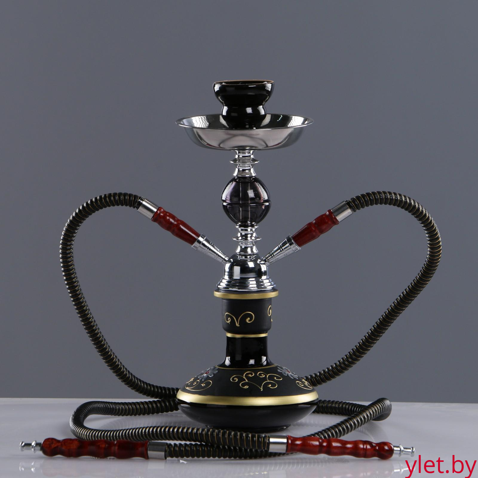 Кальян «Корай», 33 см, 2 трубки, черный