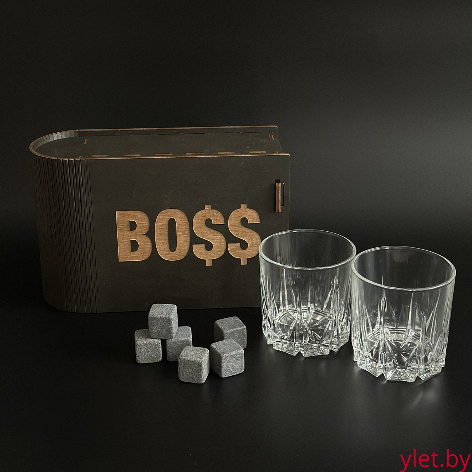 Набор для виски BOSS (2 стакана, 6 камней, 2 подставки под стакан)