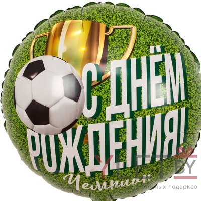 Шар (18''/46 см) Круг, С Днем Рождения чемпион. Футбол