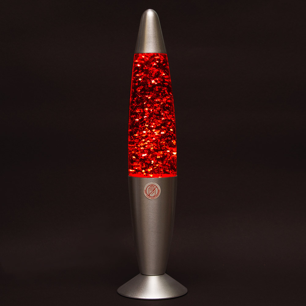 Лава лампа с блёстками в сером корпусе 35 см Красная