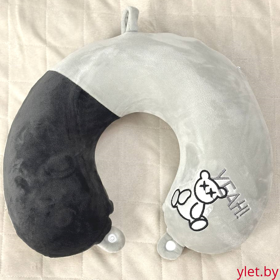 Подушка для шеи, в дорогу, для путешествий U-образная "Мишка", черно-серый
