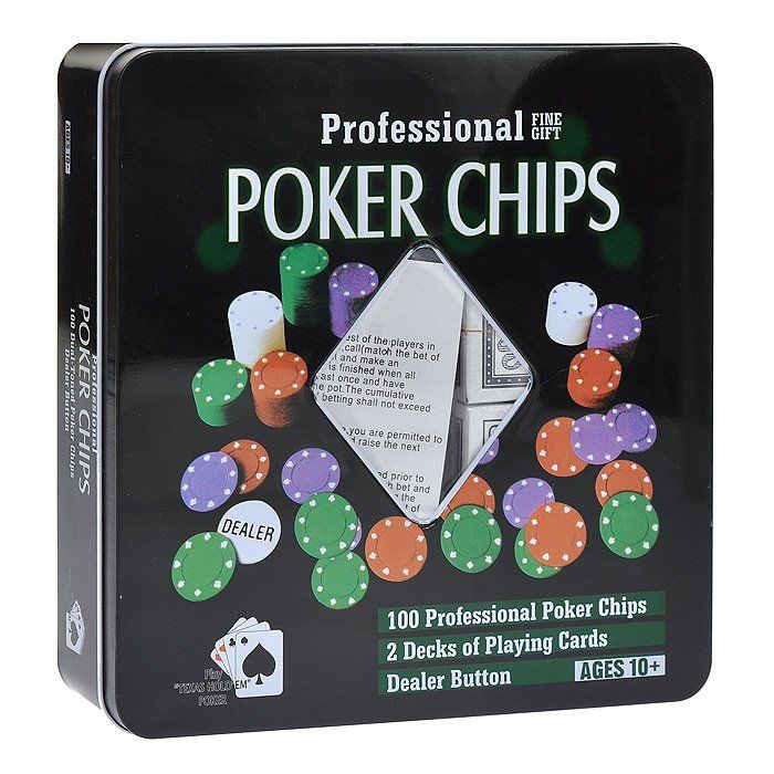 Набор для покера 100 фишек с номиналом жестяная коробка