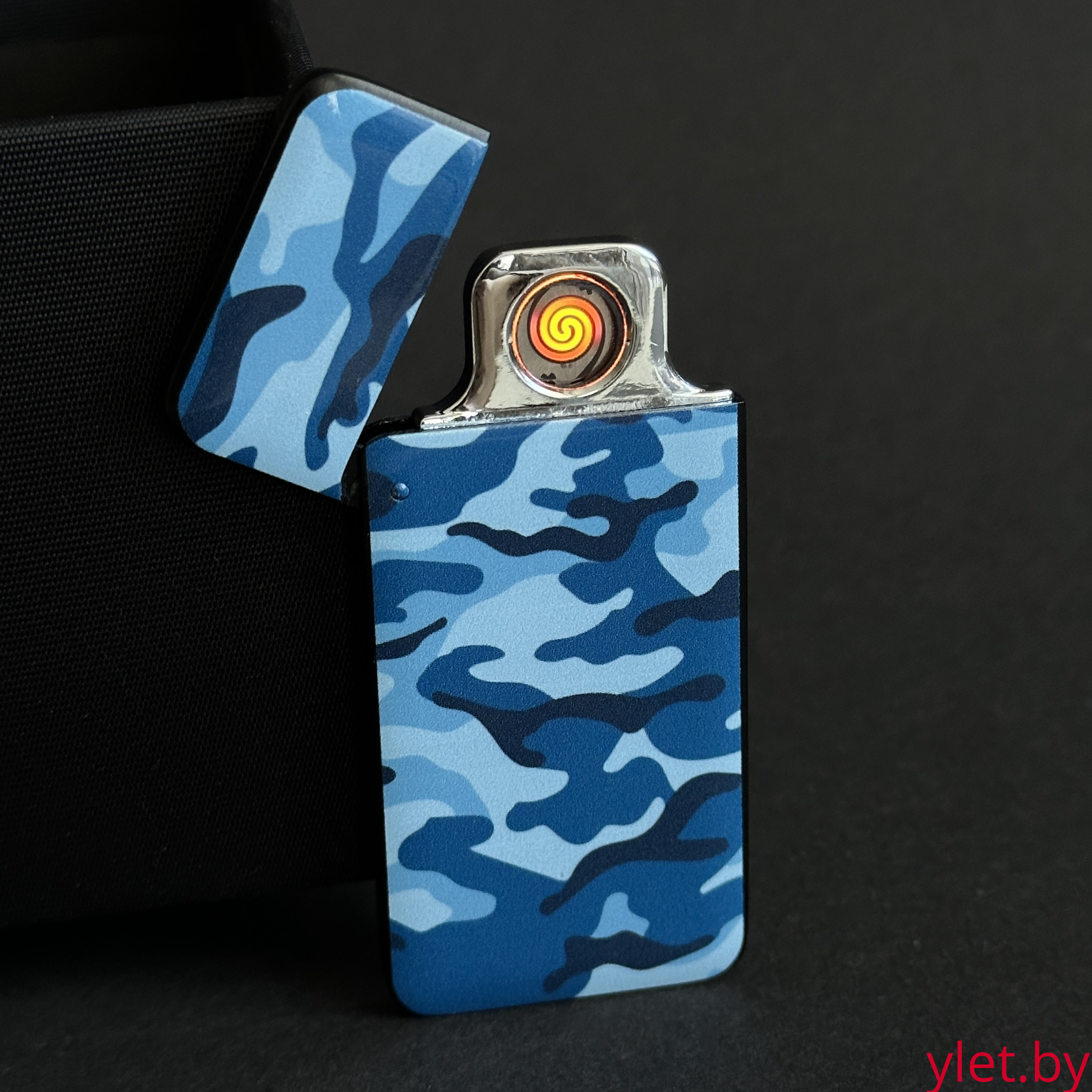 USB зажигалка камуфляж синяя, спираль, ультратонкая