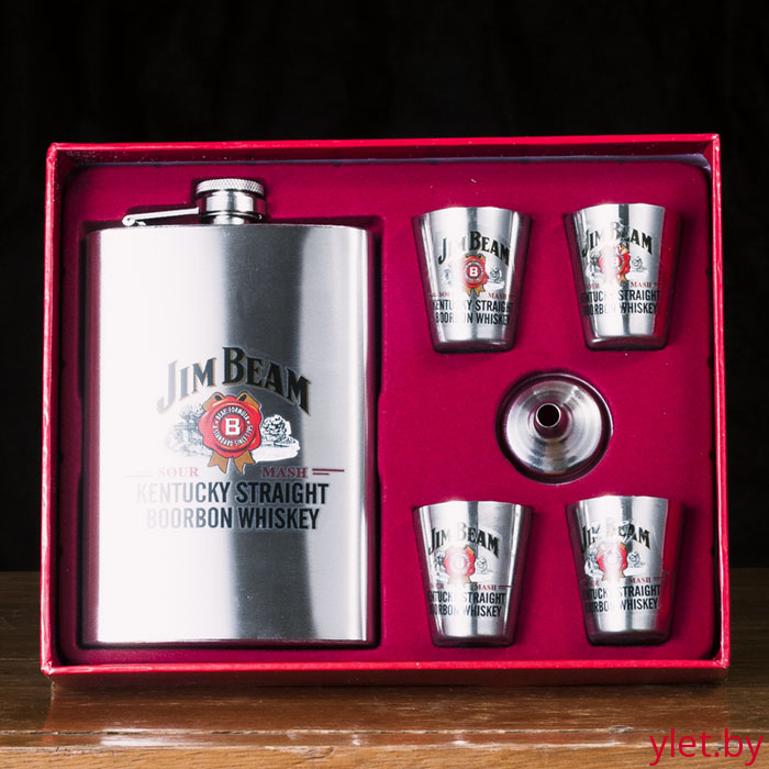 Набор  фляжка со стопками Jim Beam сталь Набор  фляжка со стопками Jim Beam сталь