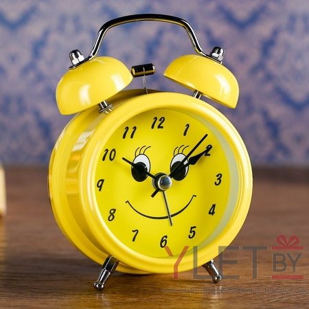 Часы будильник Желтый Смайлик  D-6 см