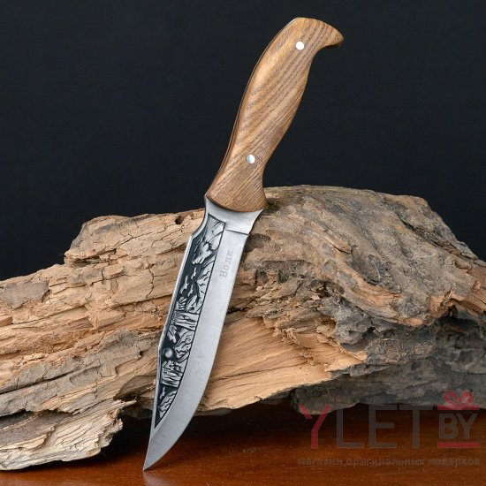Нож фиксированный в чехле c деревянной ручкой Волк
