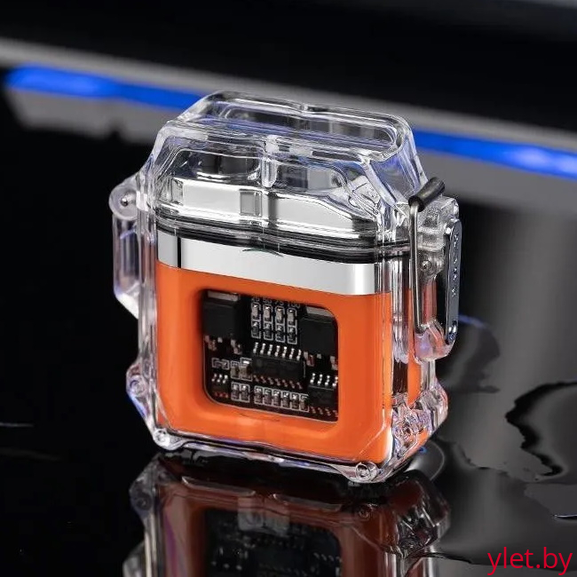 Зажигалка двойная импульсная с подсветкой Микропроцессор, Оранжевая