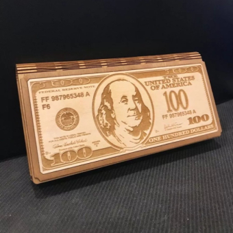 Деревянный конверт купюрница для денег 100$