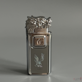 Зажигалка турбо газовая+обычное пламя Голова дракона, серебро, эмблема орла