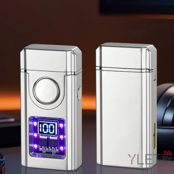 Зажигалка импульсная+турбо газовая+обычное пламя со световым экраном и окном заполнения, Серебро