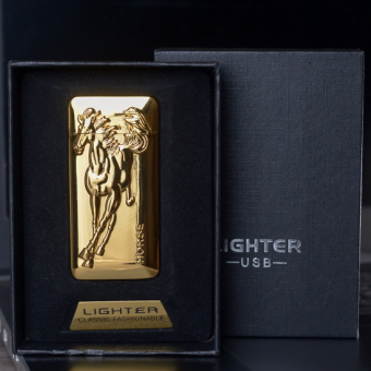 Импульсная зажигалка двойная Lighter со световым датчиком Лошадь