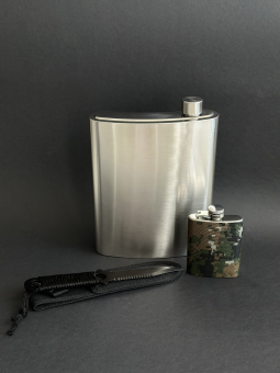 Набор походный 4 предмета камуфляж (фляжка 1,4 литра, фляжка 120 мл, нож, ремень для переноски)