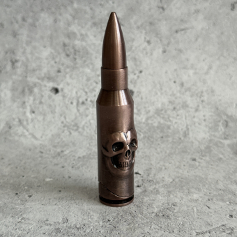 Зажигалка газовая патрон Череп, бронза