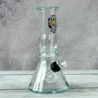 Бонг стеклянный 15 см прозрачный с черепом Трапеция