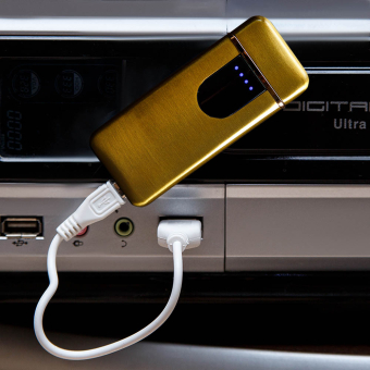 Импульсная зажигалка двойная сенсорная с золотой каймой Золотая матовая