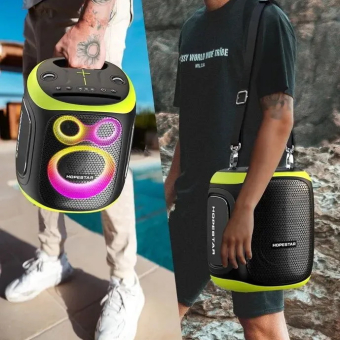 Портативная колонка Hopestar Party 130 120W с двумя микрофонами Черно-салатовая