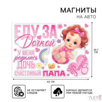 Набор магнитов на авто «Еду за дочкой», на выписку, 42 см х 29,7 см