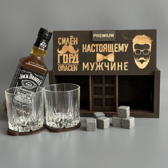 Набор для виски Premium “ Настоящему мужчине ” (2 стакана + 6 камней + 2 подставки )