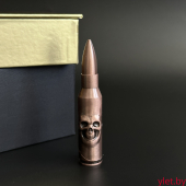 Зажигалка газовая патрон Череп, бронза