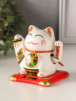 Маятник от солнечной батареи «Манэки-нэко счастливый барабан», керамика, 10×11×10.8 см