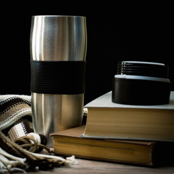 Термокружка с кнопкой 400ml (черная)