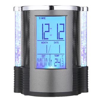 Подставка для канцтоваров светящаяся с часами, календарём и термометром