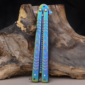 Нож бабочка тренировочный с расческой хамелеон Узор ромбы