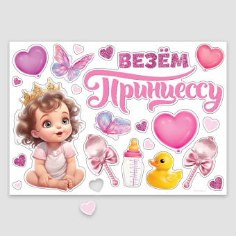 Набор магнитов на авто «Везем принцессу», на выписку, 42 см х 29,7 с