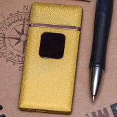 USB Зажигалка сенсорная тонкая Золотая фактурная