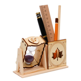 Песочные часы Кленовый лист. С карандашницей, Фиолетовые