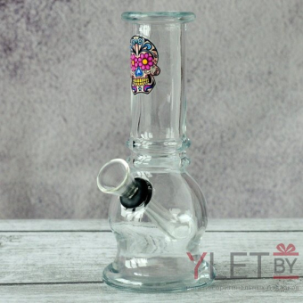 Бонг стеклянный 15 см прозрачный с черепом