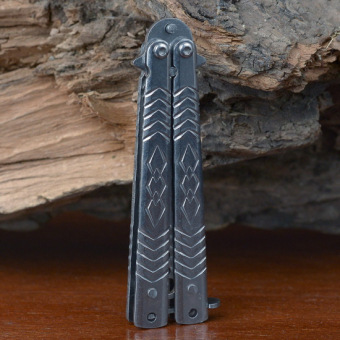 Нож бабочка тренировочный Узор ромбы Серый мини