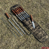 Набор шампуров в чехле "Пикник" кафуляж, хаки, 11 предметов