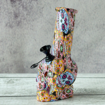 Бонг стеклянный 15 см Череп с росписью