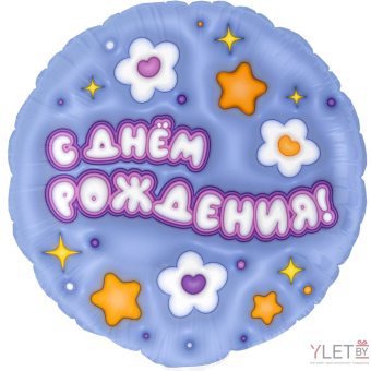 Шар (18''/46 см) Круг, С Днем Рождения! (ромашки)