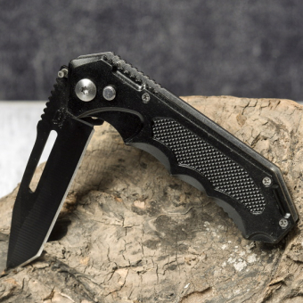 Нож складной черный с прорезью в лезвии AC-806-18