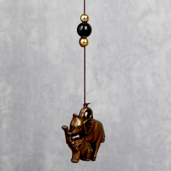 Китайские колокольчики Музыка ветра металл "Семейство слонов" 3 колокольчика 1 фигурка 38 см, музыкальная подвеска