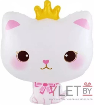 Шар (24''/61 см) Фигура, Котенок Принцесса, Белый