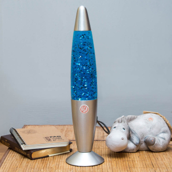 Лава лампа с блестками в сером корпусе 35 см Синяя
