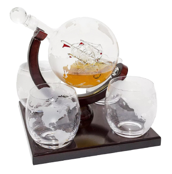 Набор для виски подарочный 4 стакана и графин "Глобус" на подставке