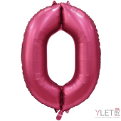 Шар (34''/86 см) Цифра, 0, Бордовый, Сатин