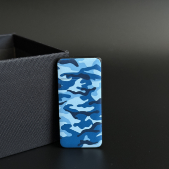 USB зажигалка камуфляж синяя, спираль, ультратонкая