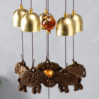 Китайские колокольчики Музыка ветра металл, пластик "Слон" 5 колокольчиков 42 см, музыкальная подвеска